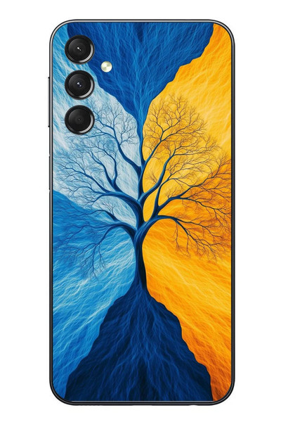 Le Balvo Samsung Galaxy A24 Uyumlu Sarı Mavi Ağaç Baskılı Silikon Kılıf