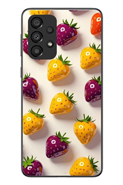 Le Balvo Samsung Galaxy A33 Uyumlu Sarı Kırmızı Çilekler Baskılı Silikon Kılıf