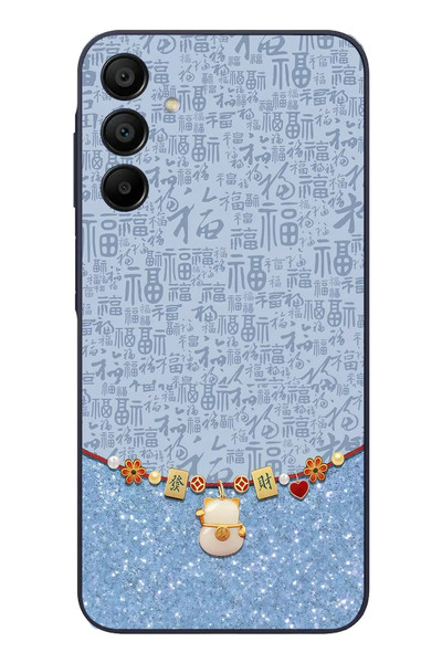 Le Balvo Samsung Galaxy A15 Uyumlu Mavi Japon Desen Baskılı Silikon Kılıf