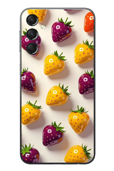 Le Balvo Samsung Galaxy A24 Uyumlu Sarı Kırmızı Çilekler Baskılı Silikon Kılıf