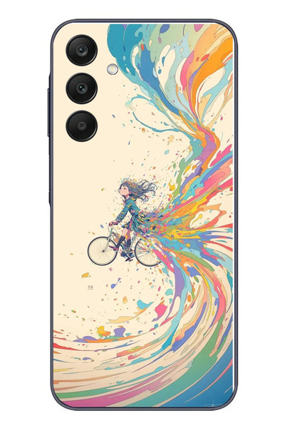 Le Balvo Samsung Galaxy A25 Uyumlu Rengarenk Bisikletli Kız Baskılı Silikon Kılıf
