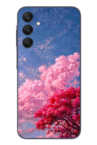 Le Balvo Samsung Galaxy A25 Uyumlu Kırmızı Pembe Ağaçlar Baskılı Silikon Kılıf