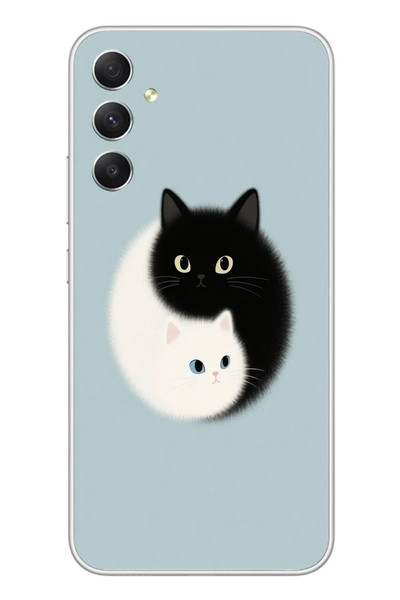 Le Balvo Samsung Galaxy A34 Uyumlu Yin Yang Kediler Baskılı Silikon Kılıf