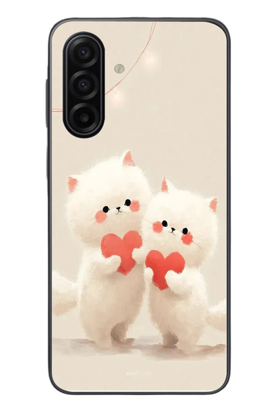 Le Balvo Samsung Galaxy A17 Uyumlu Kalpli Beyaz Kediler Baskılı Silikon Kılıf