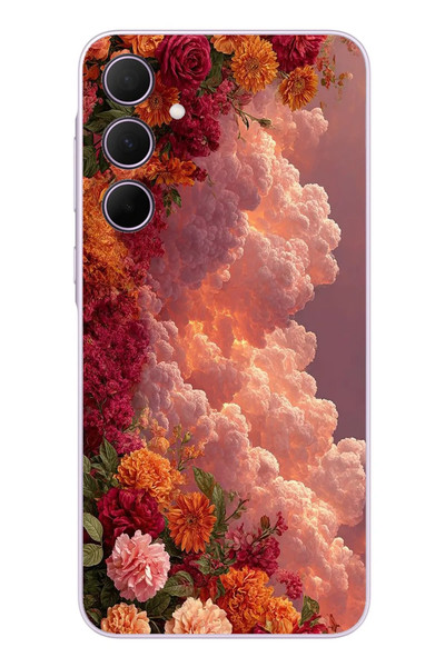 Le Balvo Samsung Galaxy A35 Uyumlu Güller ve Bulutlar Baskılı Silikon Kılıf