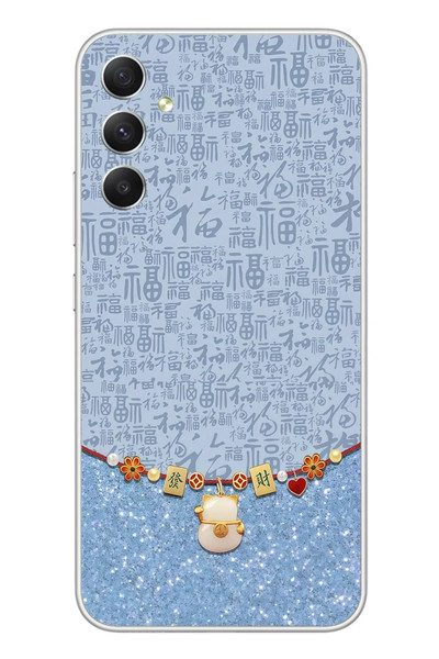 Le Balvo Samsung Galaxy A34 Uyumlu Mavi Japon Desen Baskılı Silikon Kılıf