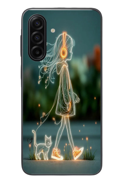 Le Balvo Samsung Galaxy A17 Uyumlu Kedili Neon Kız Baskılı Silikon Kılıf