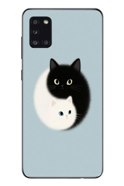 Le Balvo Samsung Galaxy A31 Uyumlu Yin Yang Kediler Baskılı Silikon Kılıf