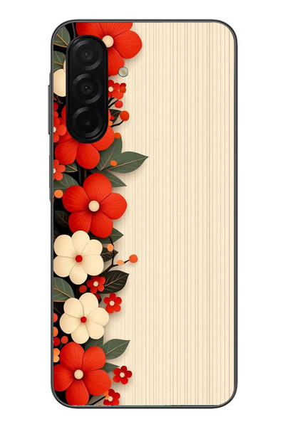 Le Balvo Samsung Galaxy A26 Uyumlu Kırmızı Beyaz Çiçekler Baskılı Silikon Kılıf