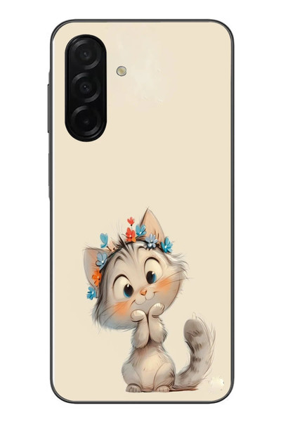 Le Balvo Samsung Galaxy A26 Uyumlu Sevimli Çiçekli Kedi Baskılı Silikon Kılıf