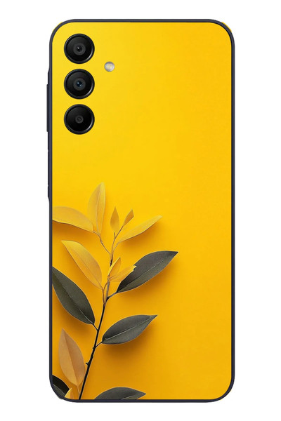 Le Balvo Samsung Galaxy A15 Uyumlu Sarı Siyah Çiçekler Baskılı Silikon Kılıf