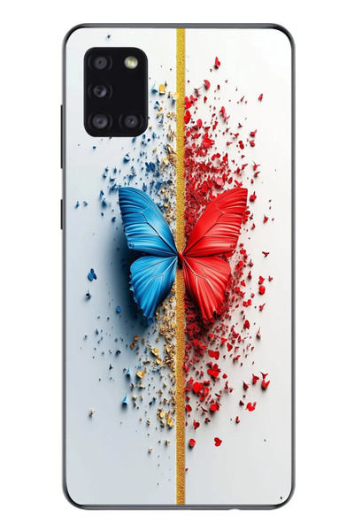 Le Balvo Samsung Galaxy A31 Uyumlu Kırmızı Mavi Kelebek Baskılı Silikon Kılıf