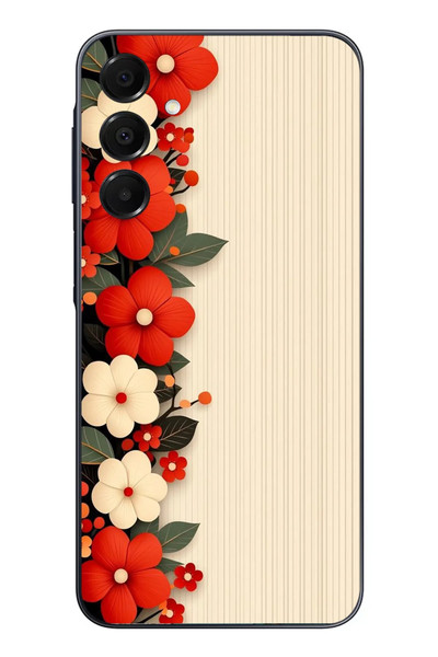 Le Balvo Samsung Galaxy A16 Uyumlu Kırmızı Beyaz Çiçekler Baskılı Silikon Kılıf