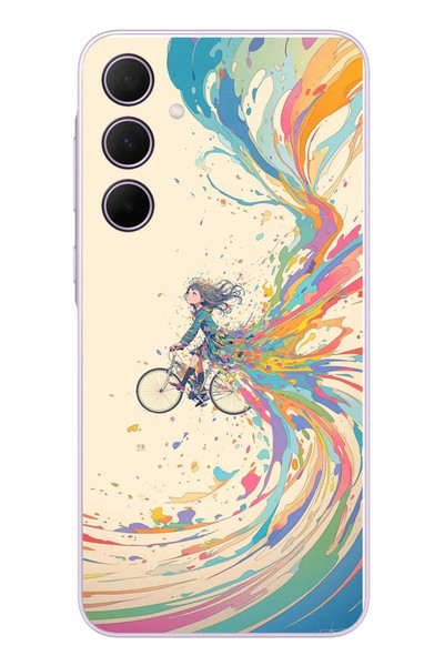 Le Balvo Samsung Galaxy A35 Uyumlu Rengarenk Bisikletli Kız Baskılı Silikon Kılıf