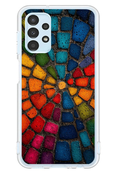 Le Balvo Samsung Galaxy A13 Uyumlu Gökkuşağı Renkli Kaldırım Baskılı Silikon Kılıf