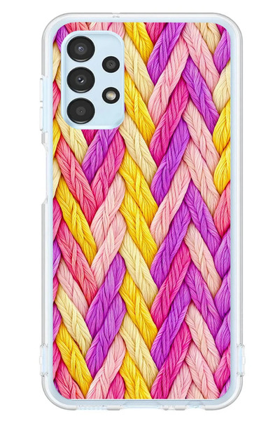 Le Balvo Samsung Galaxy A13 Uyumlu Mor Sarı Örgü Baskılı Silikon Kılıf