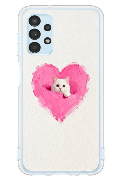 Le Balvo Samsung Galaxy A13 Uyumlu Pembe Kalpli Kedi Baskılı Silikon Kılıf