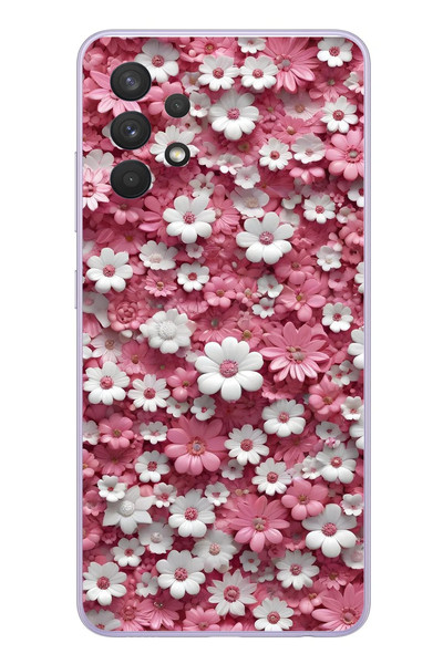 Le Balvo Samsung Galaxy A32 Uyumlu Beyaz Pembe Papatyalar Baskılı Silikon Kılıf