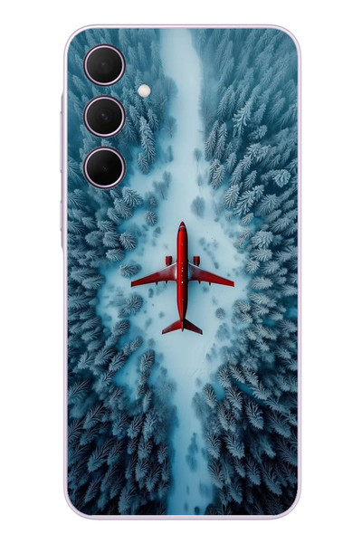 Le Balvo Samsung Galaxy A35 Uyumlu Kış Ortasında Uçak Baskılı Silikon Kılıf