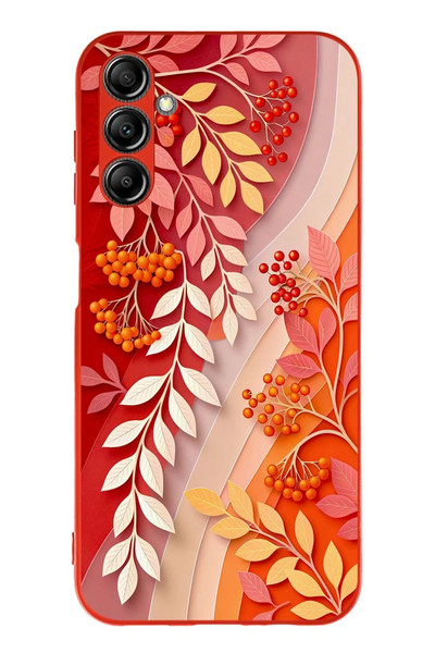 Le Balvo Samsung Galaxy A14 Uyumlu Kırmızı Beyaz İğdeler Baskılı Silikon Kılıf