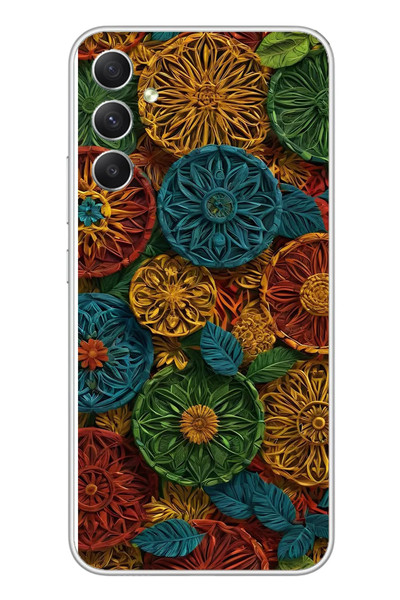 Le Balvo Samsung Galaxy A34 Uyumlu Hasır Örgü Çiçekler Baskılı Silikon Kılıf