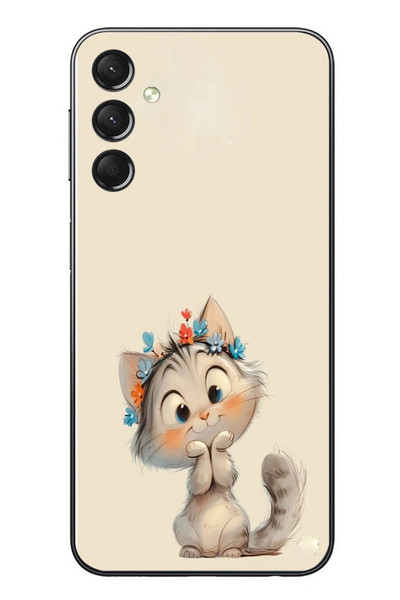 Le Balvo Samsung Galaxy A24 Uyumlu Sevimli Çiçekli Kedi Baskılı Silikon Kılıf