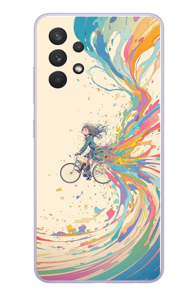 Le Balvo Samsung Galaxy A32 Uyumlu Rengarenk Bisikletli Kız Baskılı Silikon Kılıf