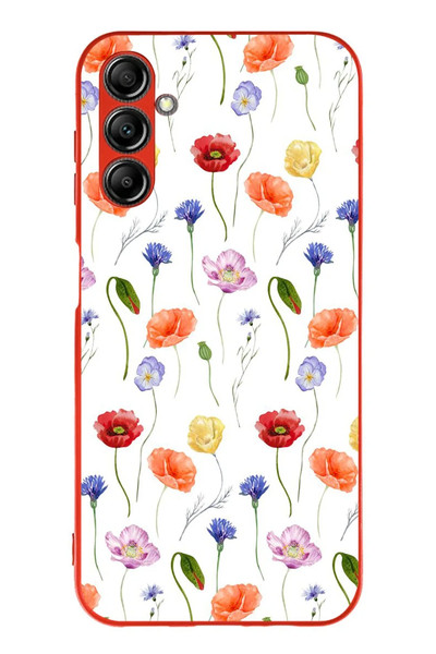 Le Balvo Samsung Galaxy A14 Uyumlu Sade Tek Çiçekler Baskılı Silikon Kılıf