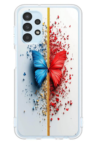 Le Balvo Samsung Galaxy A13 Uyumlu Kırmızı Mavi Kelebek Baskılı Silikon Kılıf
