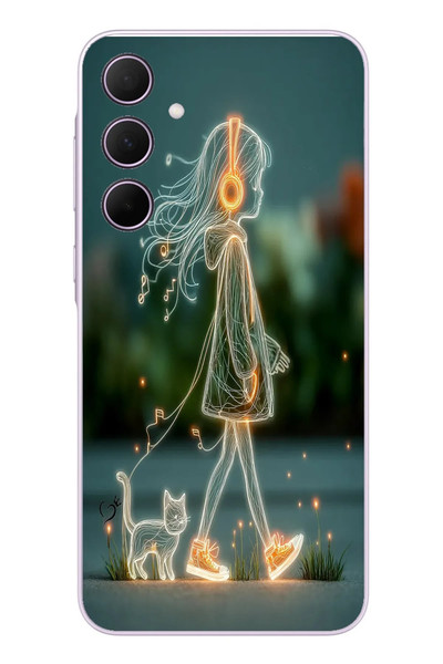 Le Balvo Samsung Galaxy A35 Uyumlu Kedili Neon Kız Baskılı Silikon Kılıf