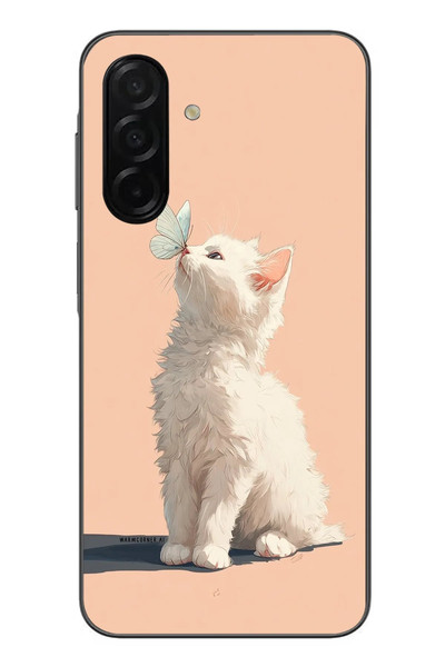 Le Balvo Samsung Galaxy A26 Uyumlu Beyaz Kelebekli Kedi Baskılı Silikon Kılıf