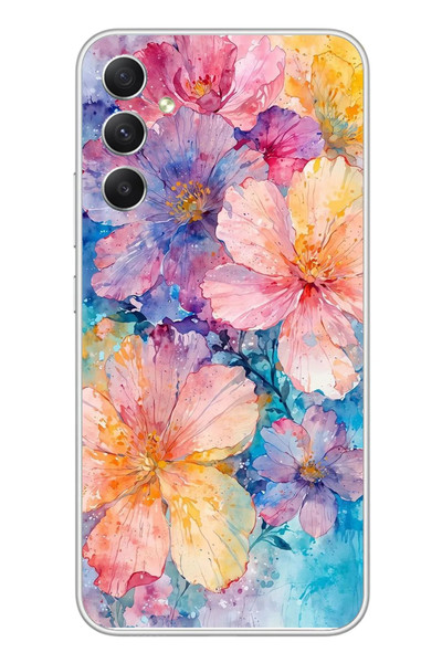 Le Balvo Samsung Galaxy A34 Uyumlu Yağlı Boya Çiçekler Baskılı Silikon Kılıf