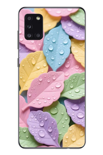 Le Balvo Samsung Galaxy A31 Uyumlu Pastel Damlalıklı Yapraklar Baskılı Silikon Kılıf