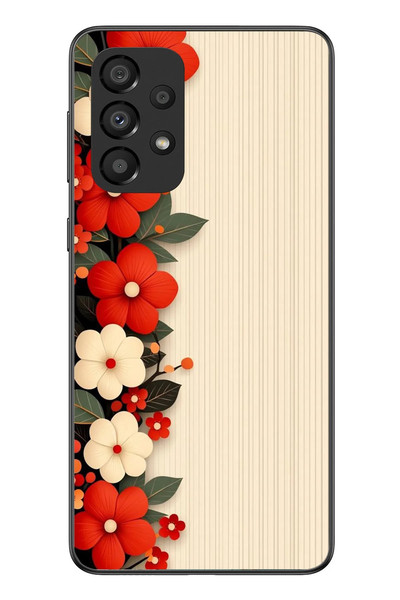Le Balvo Samsung Galaxy A33 Uyumlu Kırmızı Beyaz Çiçekler Baskılı Silikon Kılıf