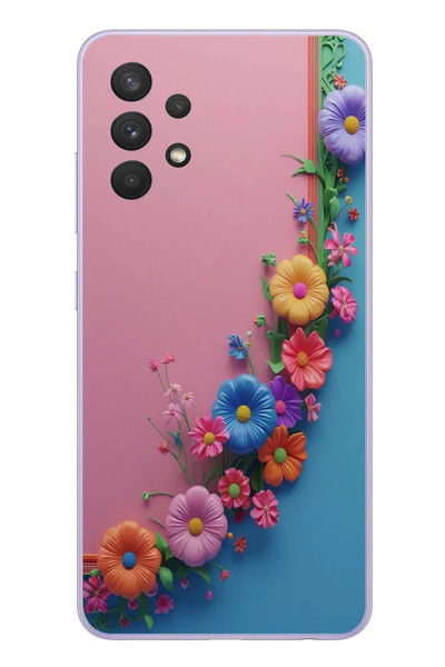Le Balvo Samsung Galaxy A32 Uyumlu Pembe Mavi Sarmaşık Baskılı Silikon Kılıf