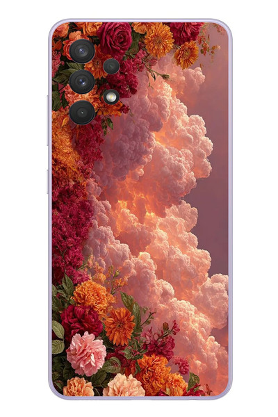 Le Balvo Samsung Galaxy A32 Uyumlu Güller ve Bulutlar Baskılı Silikon Kılıf