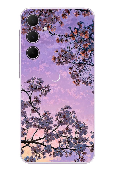 Le Balvo Samsung Galaxy A35 Uyumlu Mor Gökyüzülü Ağaç Baskılı Silikon Kılıf