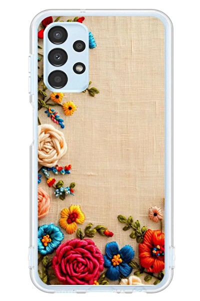 Le Balvo Samsung Galaxy A13 Uyumlu İşlemeli İğne Oyası Baskılı Silikon Kılıf