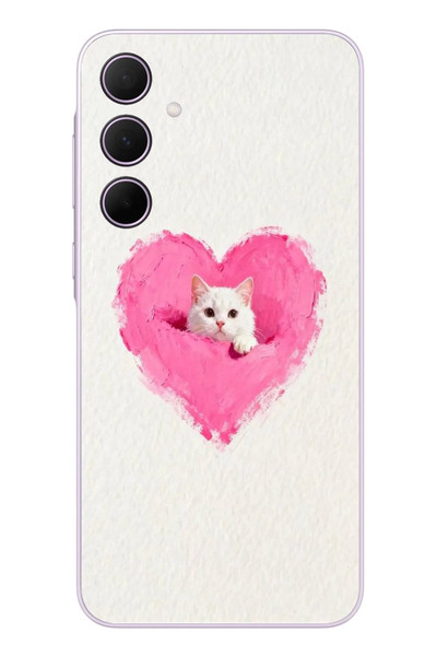 Le Balvo Samsung Galaxy A35 Uyumlu Pembe Kalpli Kedi Baskılı Silikon Kılıf