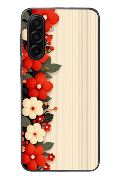 Le Balvo Samsung Galaxy A17 Uyumlu Kırmızı Beyaz Çiçekler Baskılı Silikon Kılıf