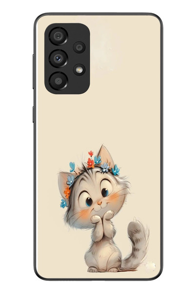 Le Balvo Samsung Galaxy A33 Uyumlu Sevimli Çiçekli Kedi Baskılı Silikon Kılıf