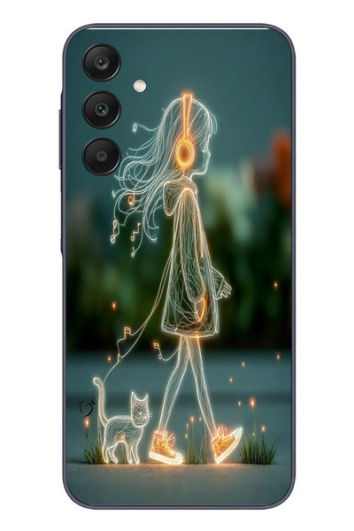Le Balvo Samsung Galaxy A25 Uyumlu Kedili Neon Kız Baskılı Silikon Kılıf
