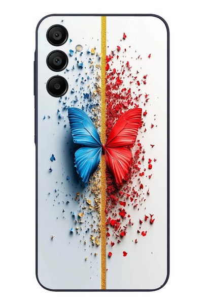 Le Balvo Samsung Galaxy A15 Uyumlu Kırmızı Mavi Kelebek Baskılı Silikon Kılıf
