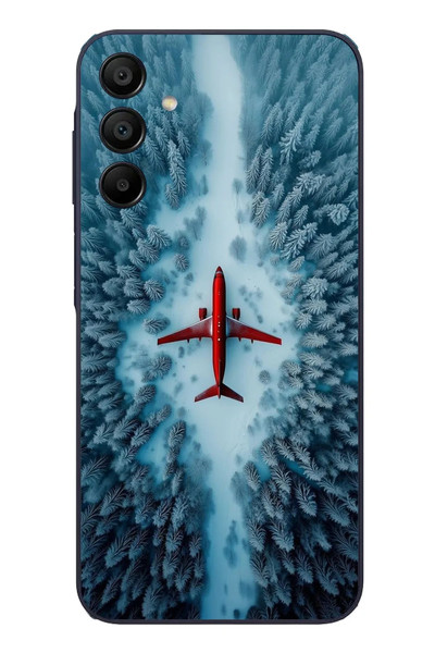 Le Balvo Samsung Galaxy A15 Uyumlu Kış Ortasında Uçak Baskılı Silikon Kılıf