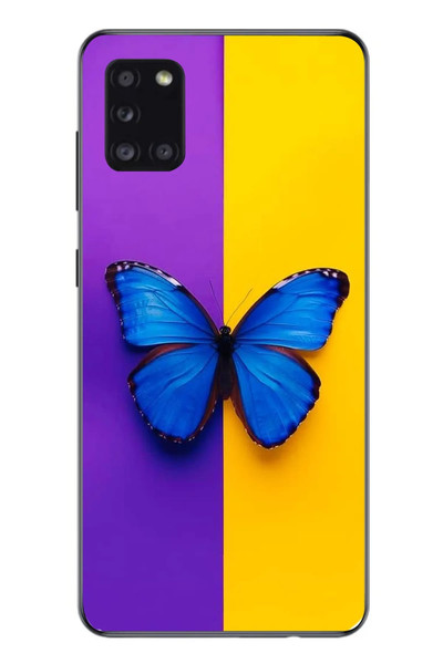 Le Balvo Samsung Galaxy A31 Uyumlu Mor Sarı Kelebek Baskılı Silikon Kılıf