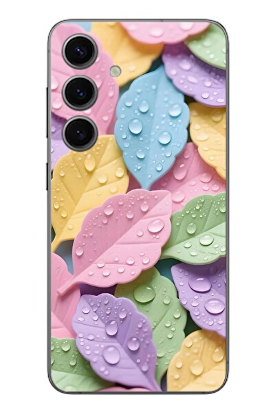 Le Balvo Samsung Galaxy S24 Uyumlu Pastel Damlalıklı Yapraklar Baskılı Silikon Kılıf