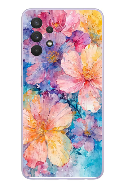 Le Balvo Samsung Galaxy A32 Uyumlu Yağlı Boya Çiçekler Baskılı Silikon Kılıf
