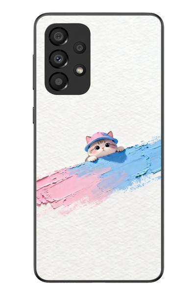 Le Balvo Samsung Galaxy A33 Uyumlu Pembe Mavi Kedi Baskılı Silikon Kılıf
