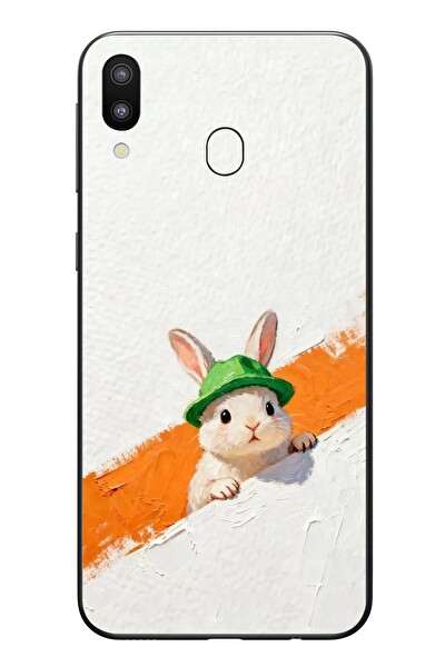 Le Balvo Samsung Galaxy M20 Uyumlu Yeşil Şapkalı Tavşan Baskılı Silikon Kılıf