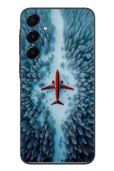 Le Balvo Samsung Galaxy A55 Uyumlu Kış Ortasında Uçak Baskılı Silikon Kılıf